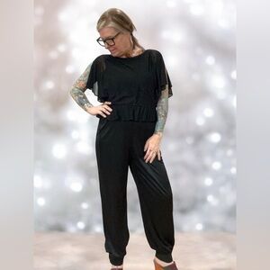 Disco satin genie glam Black Jumpsuit-M/L